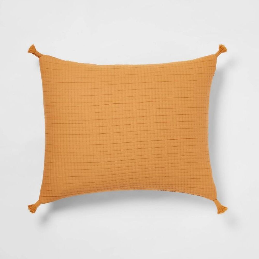 Standard Cotton Blend Double Cloth Quilt Pillow Sham - Solid Mustard Yellow